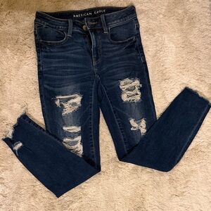 American Eagle Outfitters Women's Dark Blue Distressed Skinny Jeans
